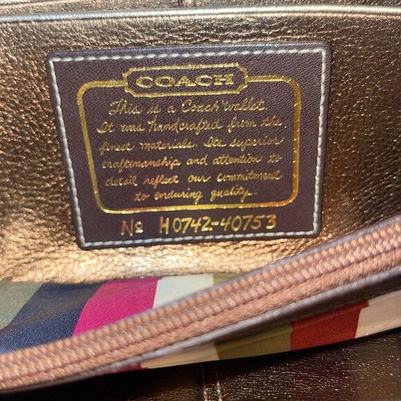Coach Signature Brown Accordion Wallet with Satin Stripes in the interior - Picture 11 of 16